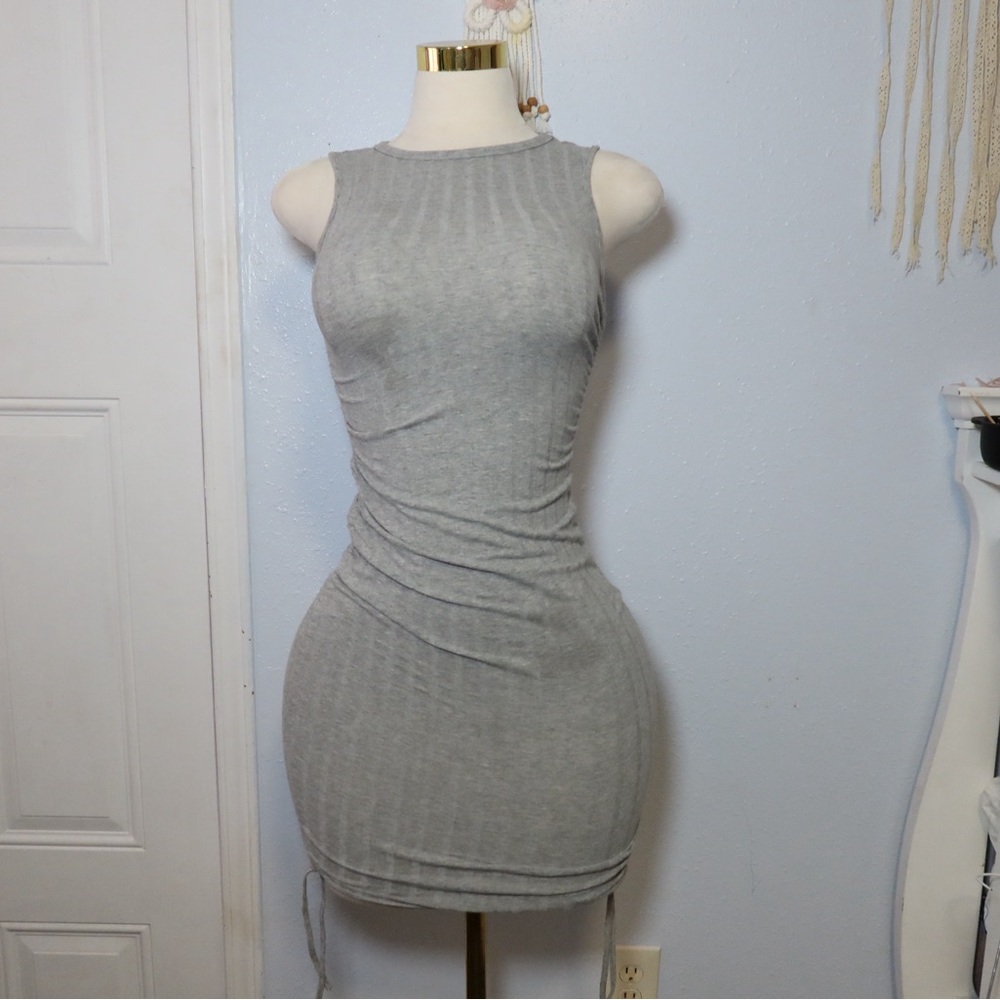 #0002 Elegant Gray Sleeveless Mini Dress